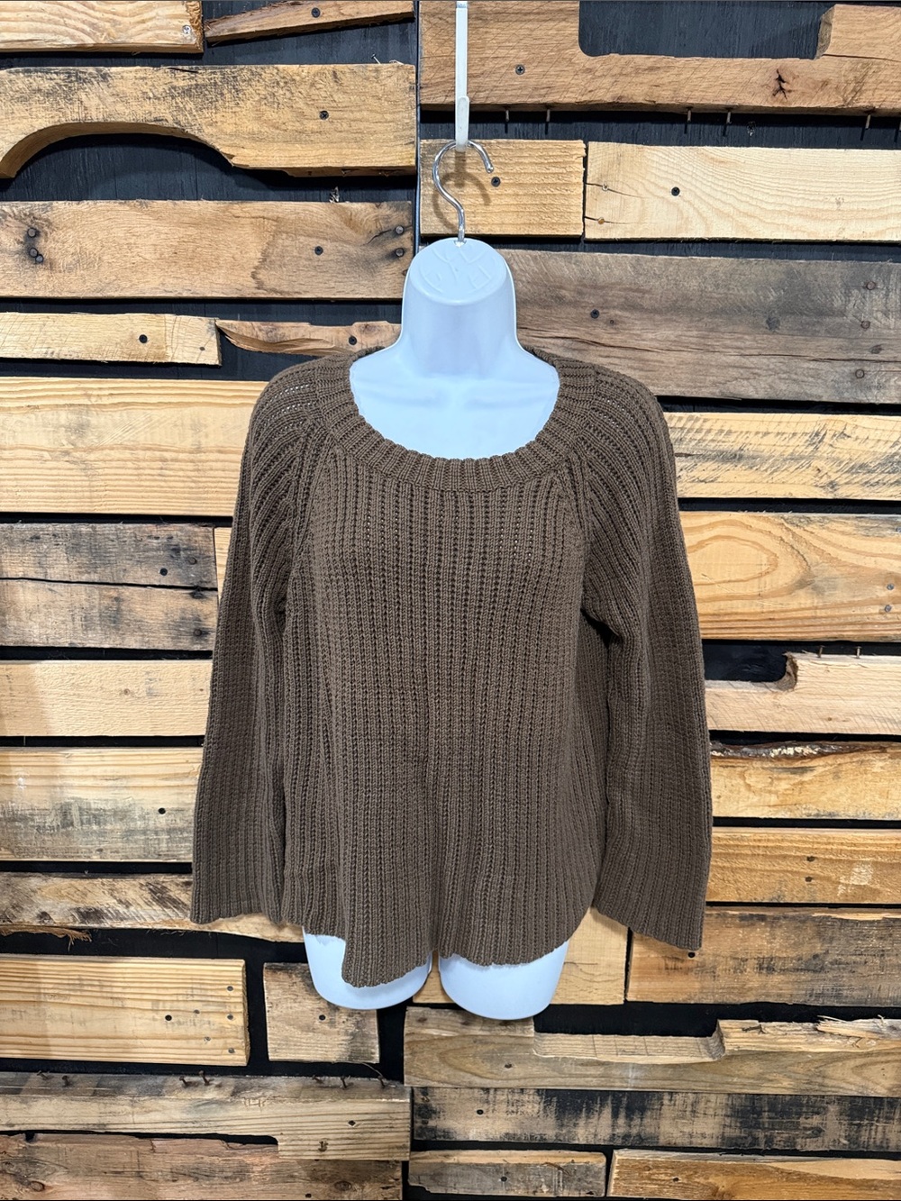 Wooden Ships Brown Chunky Knit Ribbed Scoop Neck Sweater Size M/L